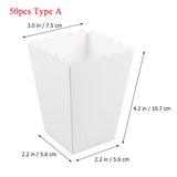 50pcs Paper Candy Cartons Popcorn Box Party Supplies White Popcorn Boxes Pop Corn Snacks Food Tub Wedding Kids Birthday Supplies