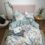 elvesmall 29Color 4/6Pcs Luxury Egyptian Cotton Bedding Set Queen King size Bright Flamingo Leaf Duvet Cover Bed sheet set Fitted sheet