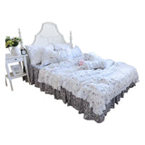 elvesmall  Brand New 100% Cotton Lace Bedding Set Princess Floral Garden Cotton 4pcs Set Ruffle Layers Duvet Cover with Lotus Edge