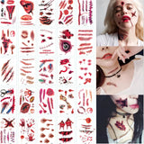 elvesmall 30pcs/pack Halloween Tattoo Stickers Simulation Horror Bleeding Suture Scars Stickers DIY Halloween Decoration Party Supplies-S