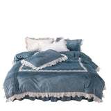 elvesmall Beige Crystal Velvet Bedding Set Winter Warm Bedspread Solid Color Thick Duvet Cover Bed Skirts Pillowcase Home Textile