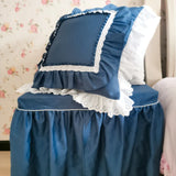 elvesmall Luxury Bedding Sets Queen King Size Solid White and Blue Ruffle Princess Duvet Cover Bedsheet Set Lace Girls Home Europe Bedding