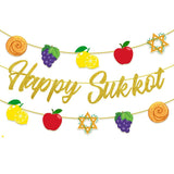 elvesmall Happy Sukkot Flags, Holiday Party Supplies, Fruit Wreaths for Celebration Decorations