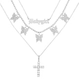 elvesmall  Trendy Butterfly Crystal Chain Necklace Choker for Women Multilayer Babygirl Letter Cross Pendant Necklaces Jewelry