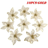 elvesmall 10Pcs Large Sequins Christmas Flower Glitter Poinsettia 5.5inch Artificial Flowers Christmas Tree Ornaments Home Decorations