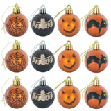 elvesmall 12PCS/SET 6CM Halloween Plastic Balls Painted Matte Bat Black Cat Pumpkin Ball For Party Decorations Pendants Home Supplies