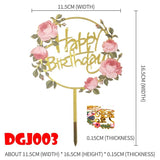 elvesmall Cake Card Insertion Spanish Flower Color Printing Golden Acrylic Birthday Party Cake Decoration