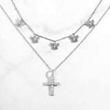 elvesmall  Trendy Butterfly Crystal Chain Necklace Choker for Women Multilayer Babygirl Letter Cross Pendant Necklaces Jewelry