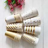 elvesmall 8pcs Golden Cup Party Paper Disposable Tableware Birthday Party Dinner Plate Polka Dot Striped Cup