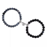 elvesmall Valentines Day Gift 2Pcs/Set Beads Bracelet For Lovers Natural Stone Distance Heart Magnet Couple Bracelets Friendship Fashion Jewelry Gift