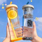 elvesmall  -  Creativity Fruits Filter Water Bottle With Straw Plastic Outdoor Water Cup School Water Bottle Travel Sport Drinkware Juice Cup