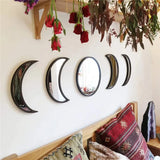 elvesmall 5 PCS Wooden Acrylic Moon Wall Decorative Mirror Moon Cycle Variation Decorative Wall Mirror Creative Bohemian Mirror