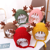 elvesmall Cute Deer Elk Antlers Baby Hat Winter Warm Plush Knitted Ear Warmer Children Hat Bonnet Boys Girls Cap Beanie Christmas Hats