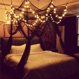 elvesmall 8 Corner Bed Canopy with 100 LED Star String Lights Battery Operated, Mosquito Net For Bed 4 Door Square Canopy Bed Curtains