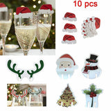 elvesmall 10PCS New Christmas Decorations Wine Glass Hats Card Champagne Red Wine Christmas Hat  Card Decoration Party Holiday Decorations