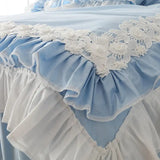 elvesmall  100%Cotton Bed Sets Queen King Size Blue Duvet Cover Bed Skirt Pillowcase for Princess Room Korean Lace Bedding Set Luxury