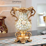 elvesmall Luxury European Resin Vase Stereoscopic Dried Fowers Arrangement Wobble Plate Living Room Entrance Ornaments Home Decorations