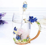 elvesmall  -  Red Rose Enamel Coffee cup Mug Crystal Glass Cups and mugs High-grade Tea Cup Drinkware Gift Couple Mug For Lover Tea Set