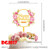 elvesmall Cake Card Insertion Spanish Flower Color Printing Golden Acrylic Birthday Party Cake Decoration