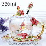 elvesmall  -  Red Rose Enamel Coffee cup Mug Crystal Glass Cups and mugs High-grade Tea Cup Drinkware Gift Couple Mug For Lover Tea Set