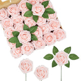 elvesmall 25pcs/box Artificial Flowers Blush Roses Realistic Fake Roses w/Stem for DIY Wedding Party Bouquets Baby Shower Home Decorations