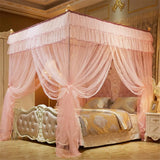 elvesmall Four-Cornered Mosquito Net Pink Bed Canopy Princess Queen Mosquito Bedding Net Bed Tent Floor-Length Curtain 2mx2mx1.5m No Stand
