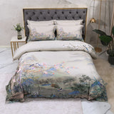 elvesmall 100% Egyptian Cotton US size Bedding Queen King size 4Pcs Birds and Flowers Leaf Gray Shabby Duvet Cover Bed sheet Pillow shams
