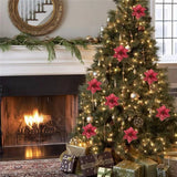 elvesmall 10Pcs Large Sequins Christmas Flower Glitter Poinsettia 5.5inch Artificial Flowers Christmas Tree Ornaments Home Decorations