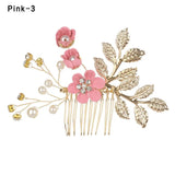 elvesmall 1Pcs Fashion Red Flower Hair Comb Bridesmaid Crystal Hair Clip Bridal Hairpin Wedding Hair Jewelry For Women Party Hairband Gift