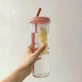 elvesmall  -  Creativity Fruits Filter Water Bottle With Straw Plastic Outdoor Water Cup School Water Bottle Travel Sport Drinkware Juice Cup
