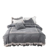 elvesmall Beige Crystal Velvet Bedding Set Winter Warm Bedspread Solid Color Thick Duvet Cover Bed Skirts Pillowcase Home Textile