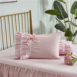 elvesmall  Free shipping cotton Korean princess ruffles lace cake layer pink embroidery bedding set twin full queen king size bed skirt YYX
