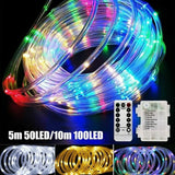 elvesmall  5M/10M/12LED Rope Strip Lights Remote Control Tube Rope Garland Fairy Lighting Strings for Outdoor Indoor Garden Christmas Decor