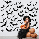 elvesmall 12/24/48pcs Halloween Decoration 3D Black Bat Halloween Party DIY Bar Room Decor Party Scary Props Wall Sticker