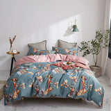 elvesmall 29Color 4/6Pcs Luxury Egyptian Cotton Bedding Set Queen King size Bright Flamingo Leaf Duvet Cover Bed sheet set Fitted sheet