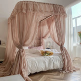 elvesmall Luxury Retro Nostalgia Linen Bed Valance U Shape Rail Mosquito Net Suitable For 1.5M 1.8M 2M Double Bed Bedroom Decoration
