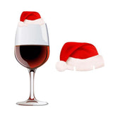 elvesmall 10PCS New Christmas Decorations Wine Glass Hats Card Champagne Red Wine Christmas Hat  Card Decoration Party Holiday Decorations