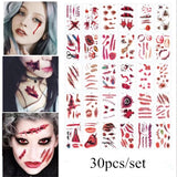 elvesmall 30pcs/pack Halloween Tattoo Stickers Simulation Horror Bleeding Suture Scars Stickers DIY Halloween Decoration Party Supplies-S