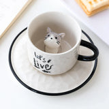 elvesmall  - Cute Cat Relief Ceramics Mug With Tray Coffee Milk Tea Handle Porcelain Cup Novelty Gifts