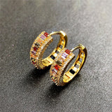 elvesmall Gold Color Hoop Earrings for Women Luxury Inlaid Rainbow Cubic Zirconia Modern Girls Fashion Ear Accessories Hot Jewelry