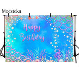 elvesmall Mermaid Birthday Backdrop Glitter Mermaid Scales Backdrops Kids Cake Smash Girls Princess Newborn Baby Photo Background Studio