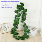 elvesmall 205cm Green Silk Artificial Hanging Leaf Garland 12pcs of Plants Vine Leaves For Home Wedding Party Bathroom Garden Decoration