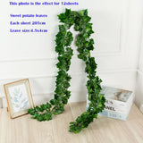 elvesmall 205cm Green Silk Artificial Hanging Leaf Garland 12pcs of Plants Vine Leaves For Home Wedding Party Bathroom Garden Decoration