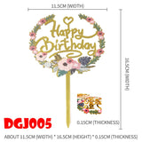 elvesmall Cake Card Insertion Spanish Flower Color Printing Golden Acrylic Birthday Party Cake Decoration