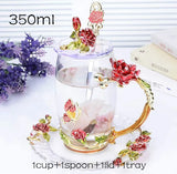 elvesmall  -  Red Rose Enamel Coffee cup Mug Crystal Glass Cups and mugs High-grade Tea Cup Drinkware Gift Couple Mug For Lover Tea Set