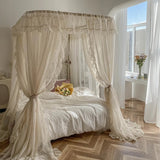 elvesmall Luxury Retro Nostalgia Linen Bed Valance U Shape Rail Mosquito Net Suitable For 1.5M 1.8M 2M Double Bed Bedroom Decoration