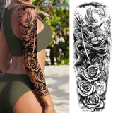 3D Large Flower Rose Temporary Tattoo For Women Men Black Fake Compass Warrior Tattoos Sticker Triangle Full Arm Sleeve Tatoos