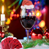 elvesmall 10PCS New Christmas Decorations Wine Glass Hats Card Champagne Red Wine Christmas Hat  Card Decoration Party Holiday Decorations