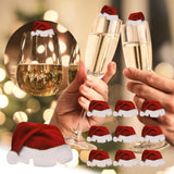 elvesmall 10PCS New Christmas Decorations Wine Glass Hats Card Champagne Red Wine Christmas Hat  Card Decoration Party Holiday Decorations