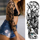 3D Large Flower Rose Temporary Tattoo For Women Men Black Fake Compass Warrior Tattoos Sticker Triangle Full Arm Sleeve Tatoos